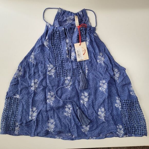 Blue Halter Smocked Tank Top - Picture 5 of 10